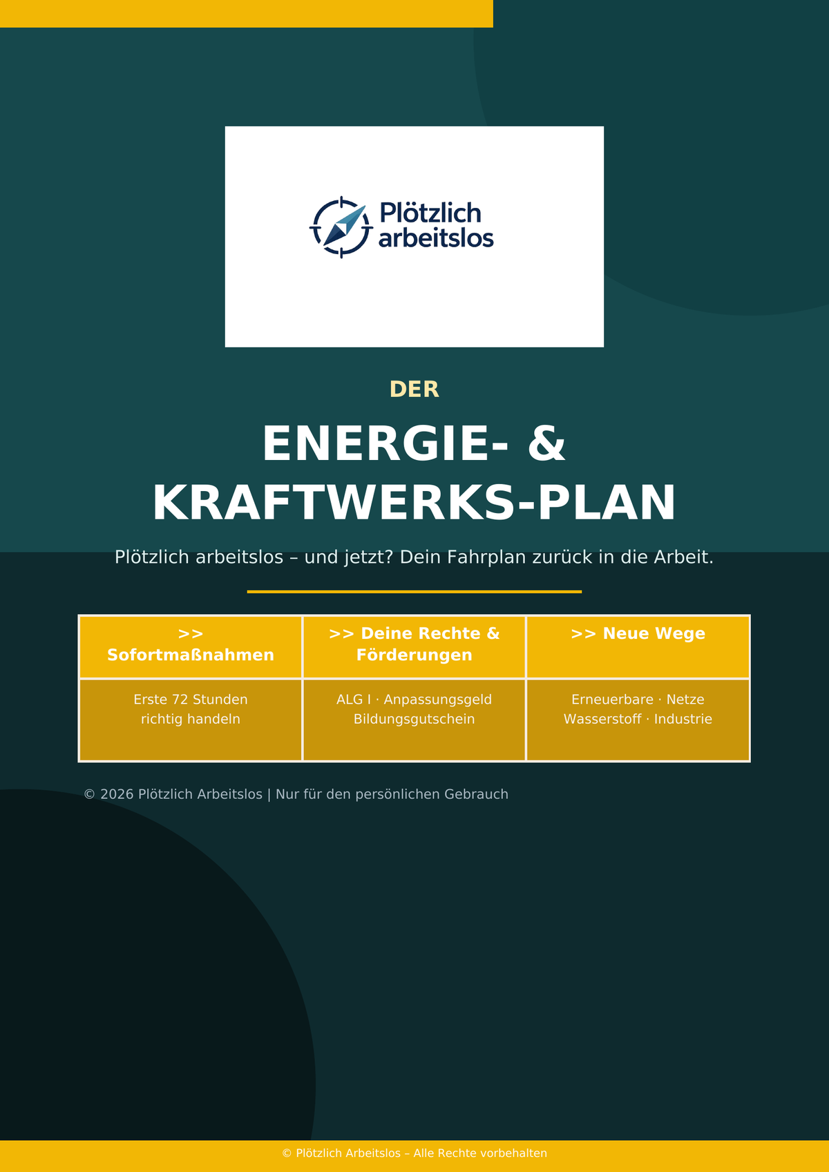 Cover des Leitfadens Plötzlich arbeitslos im Kraftwerk – Dein 30-Tage-Notfallplan