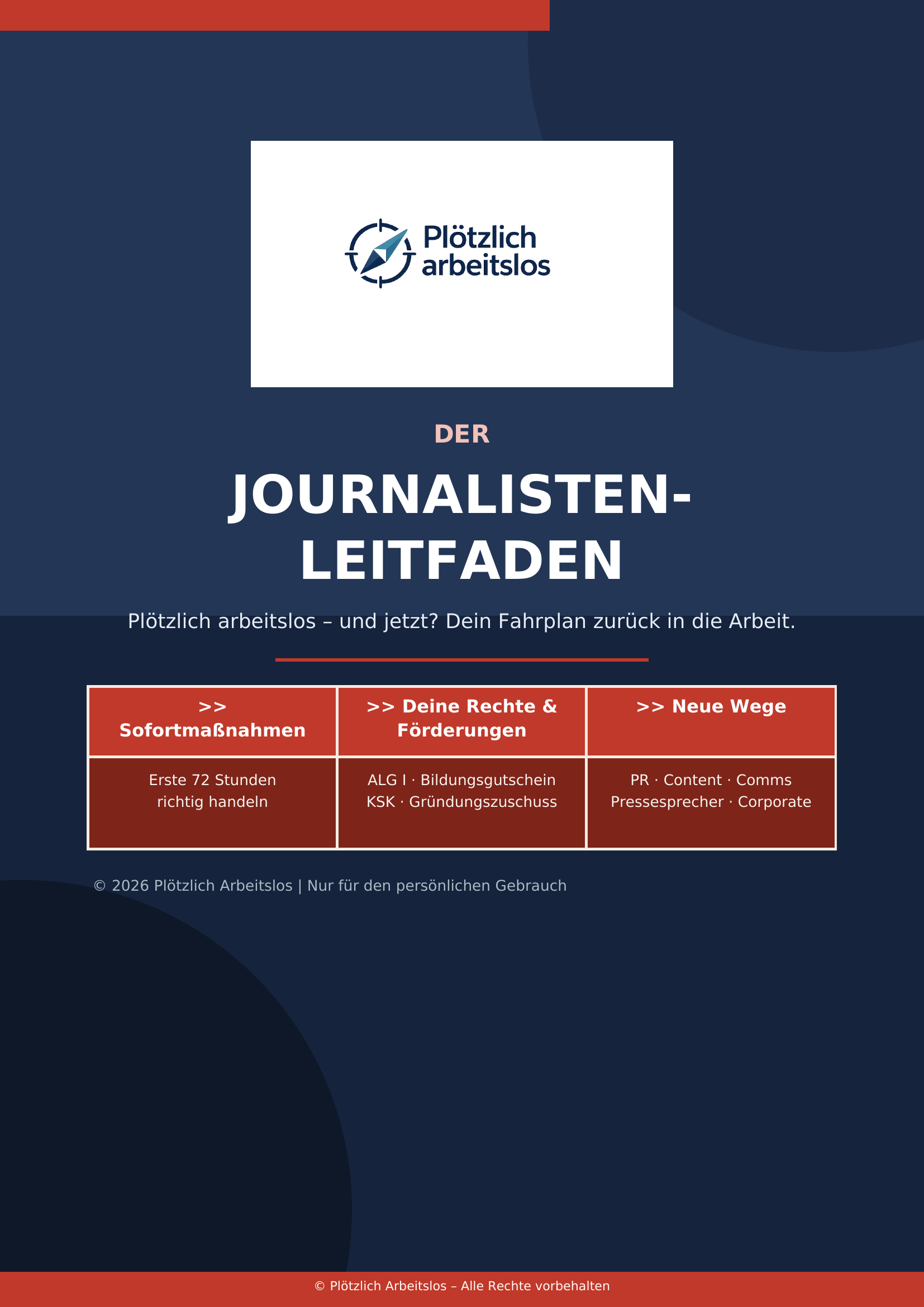 Cover des Journalisten- und Redakteur-Leitfadens – Plötzlich arbeitslos, 30-Tage-Notfallplan