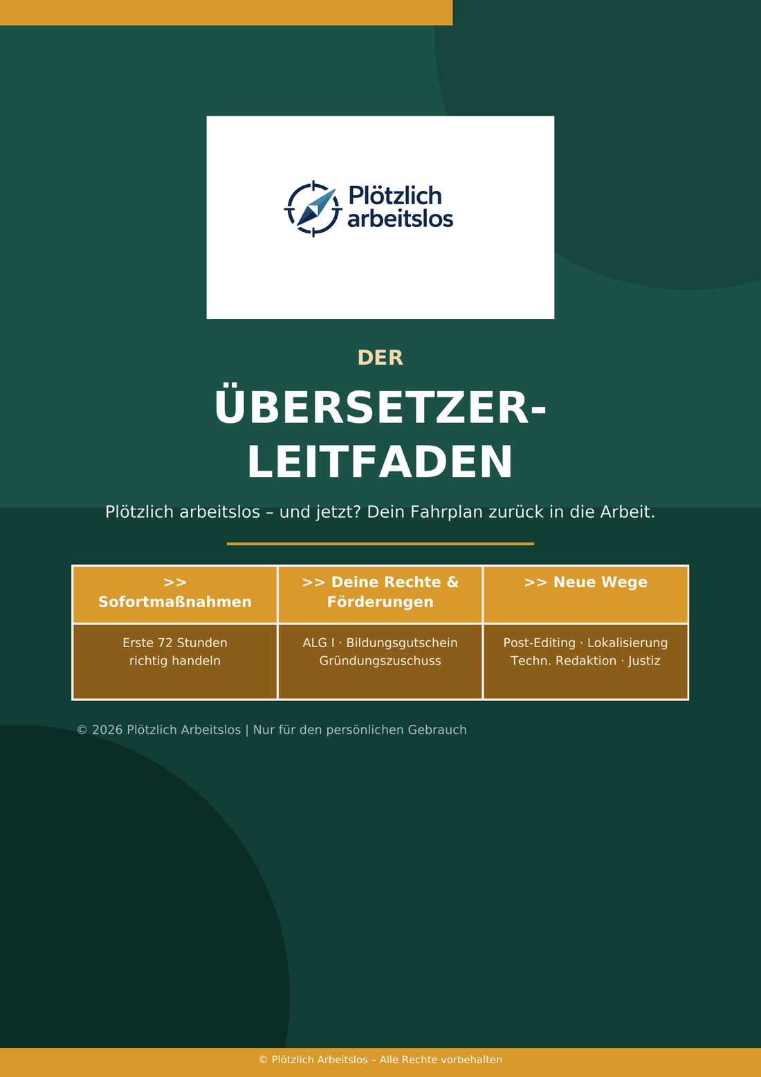 Cover des Übersetzer- und Dolmetscher-Leitfadens – Plötzlich arbeitslos, 30-Tage-Notfallplan