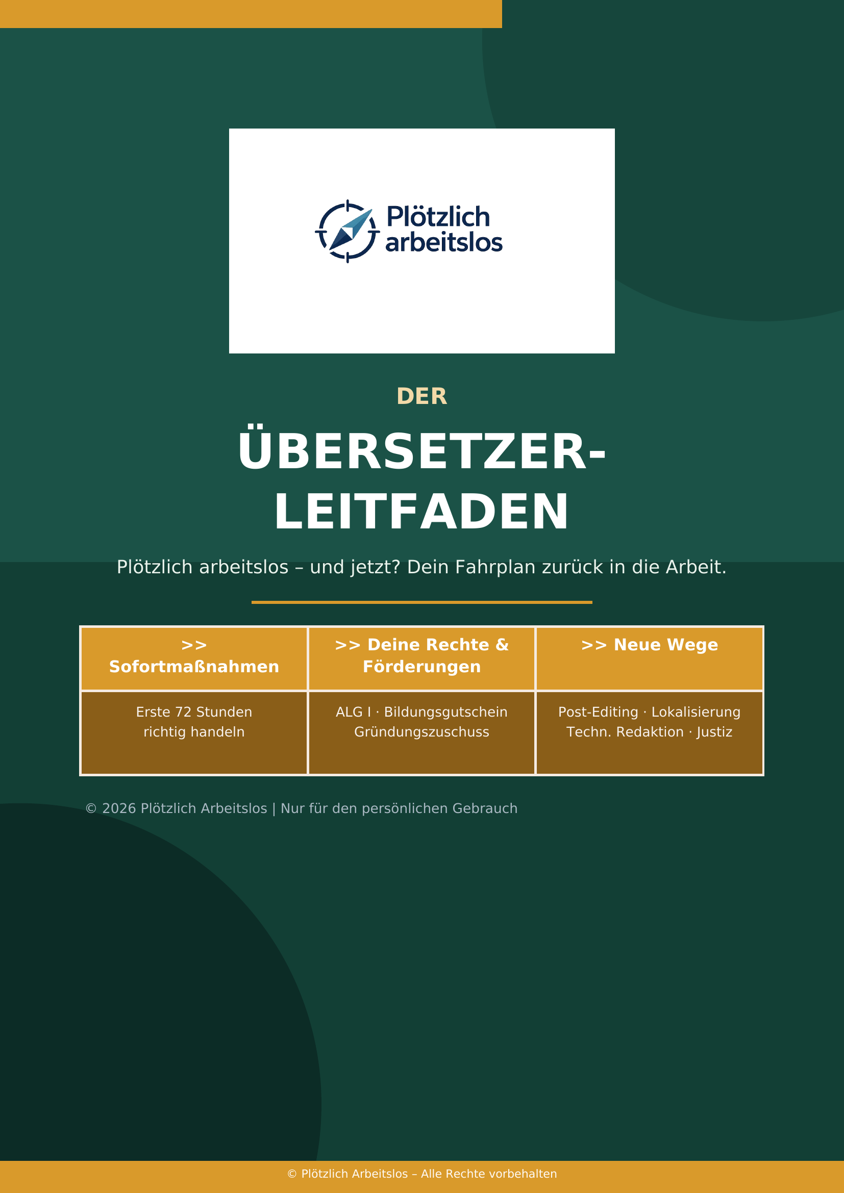 Cover des Übersetzer- und Dolmetscher-Leitfadens – Plötzlich arbeitslos, 30-Tage-Notfallplan