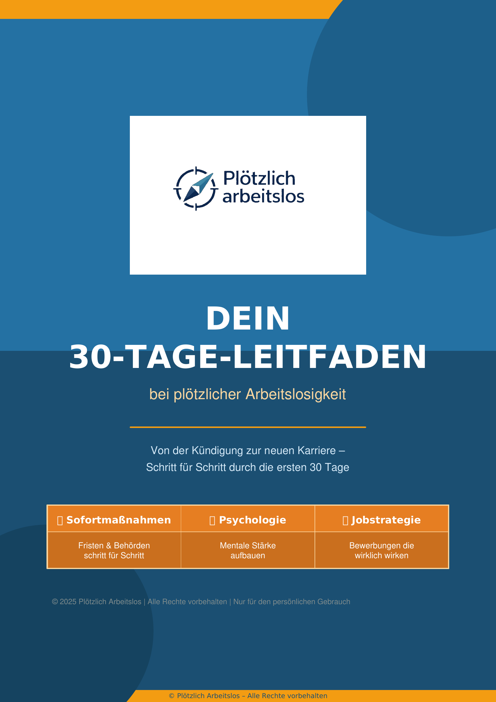 Cover des 30-Tage-Leitfadens – Plötzlich Arbeitslos: Dein 30-Tage-Notfallplan bei plötzlicher Arbeitslosigkeit