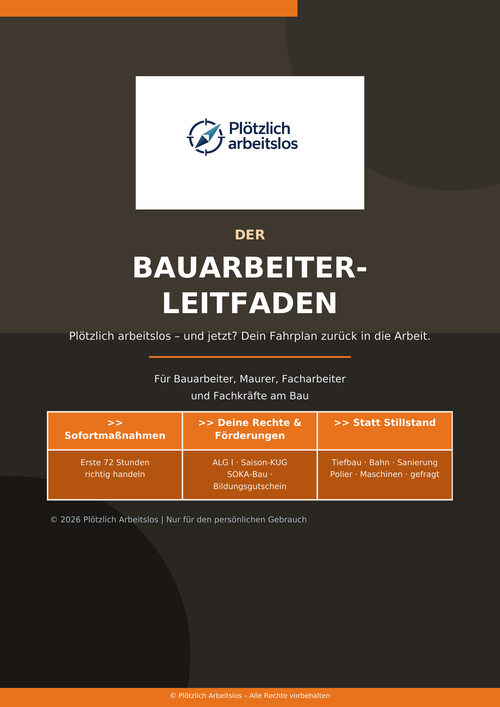 Cover des Leitfadens Plötzlich arbeitslos als Bauarbeiter – Dein 30-Tage-Notfallplan