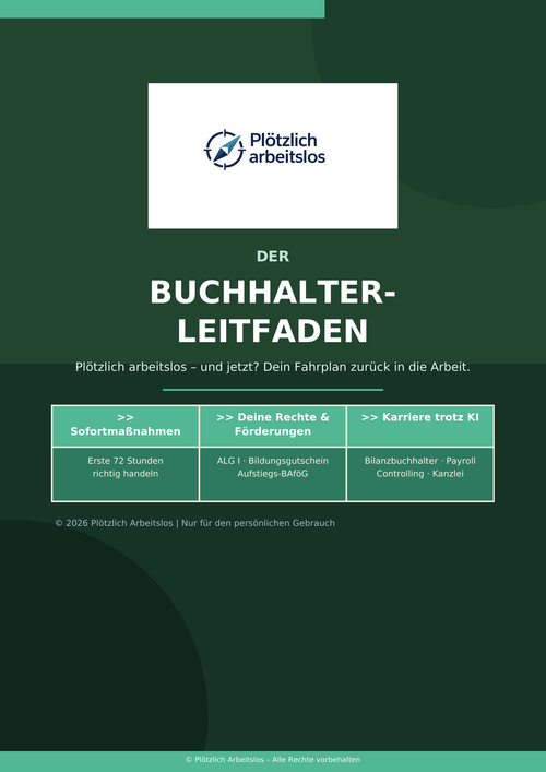 Cover des Buchhalter-Leitfadens: Plötzlich arbeitslos als Buchhalter – Dein 30-Tage-Notfallplan (E-Book PDF)