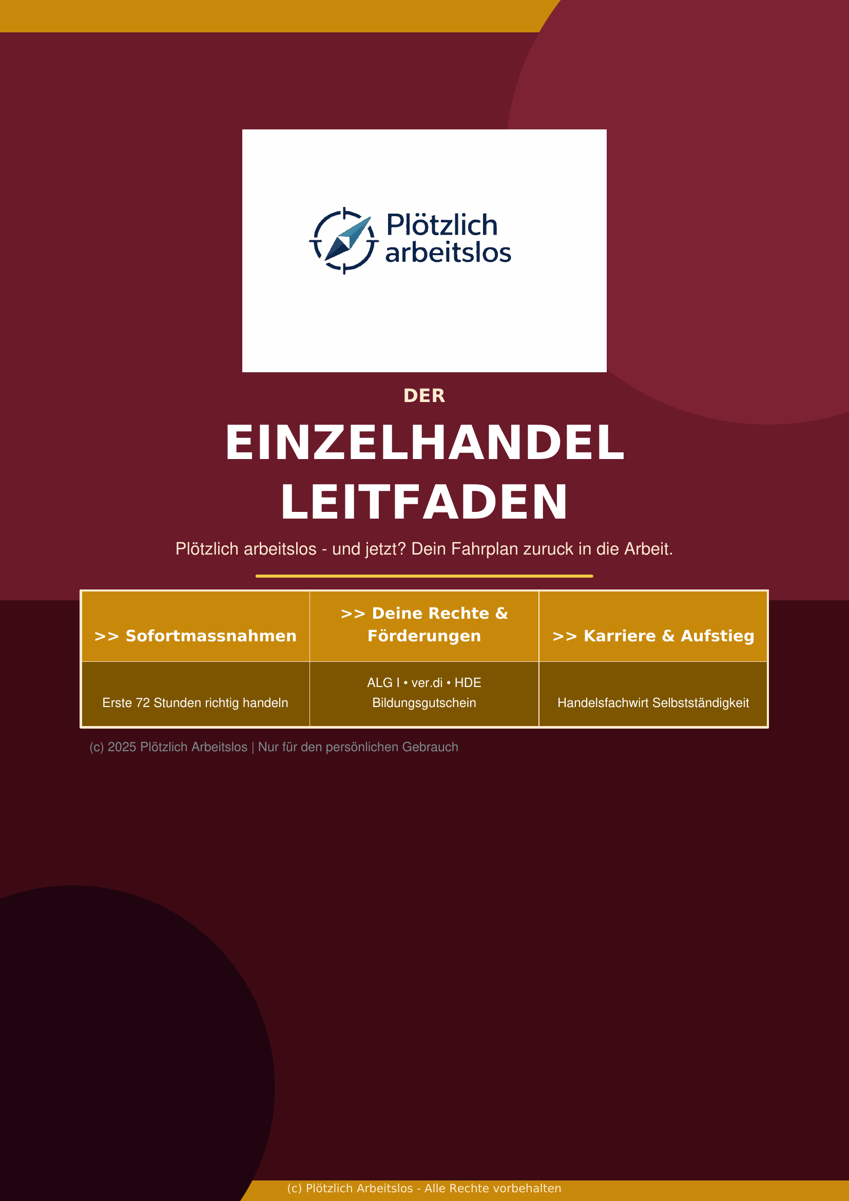 Cover des Einzelhandel-Leitfadens – Plötzlich arbeitslos als Einzelhandelskaufmann/-frau: Dein 30-Tage-Notfallplan