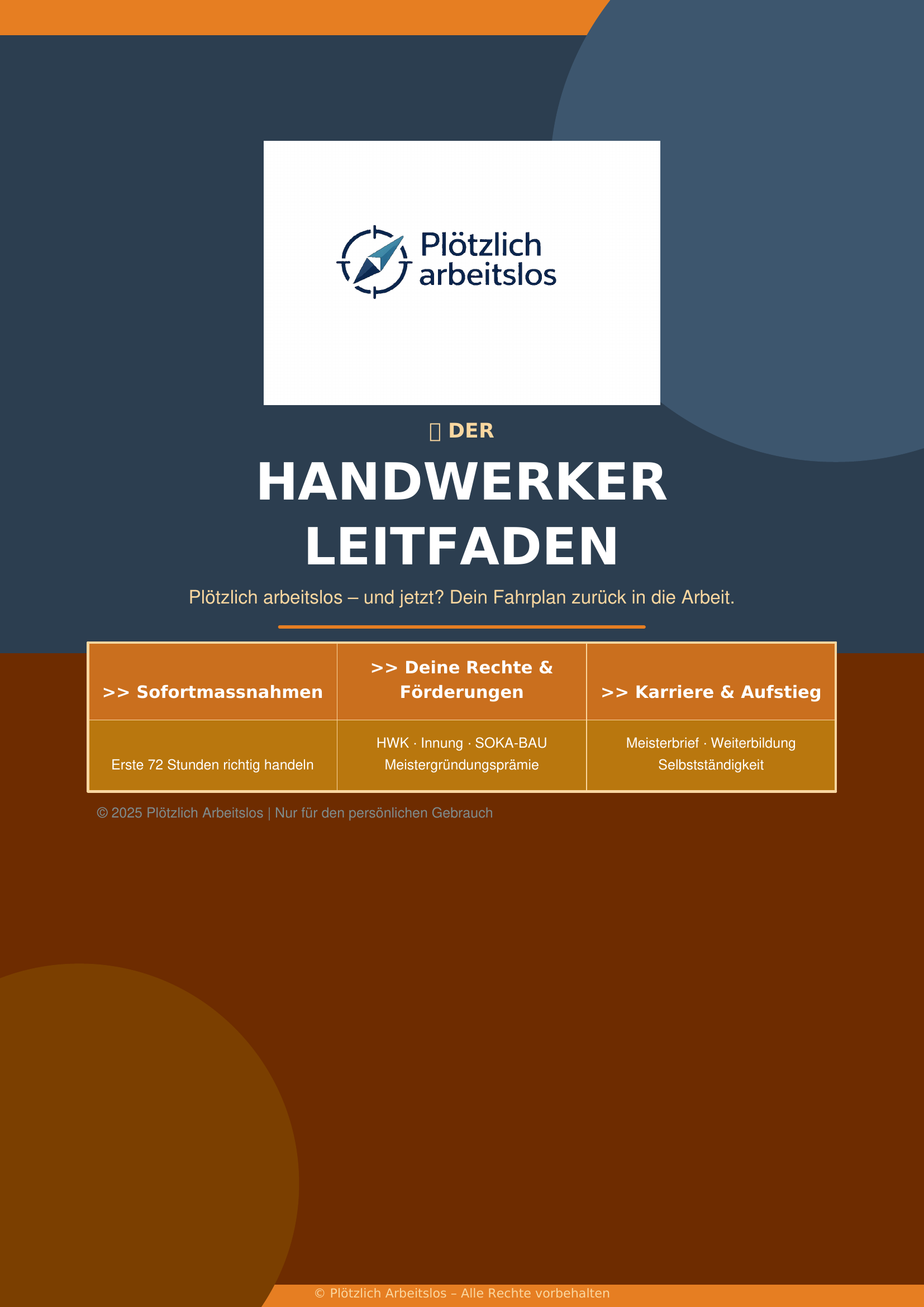 Cover des Handwerker-Leitfadens – Plötzlich arbeitslos als Handwerker: Dein 30-Tage-Notfallplan