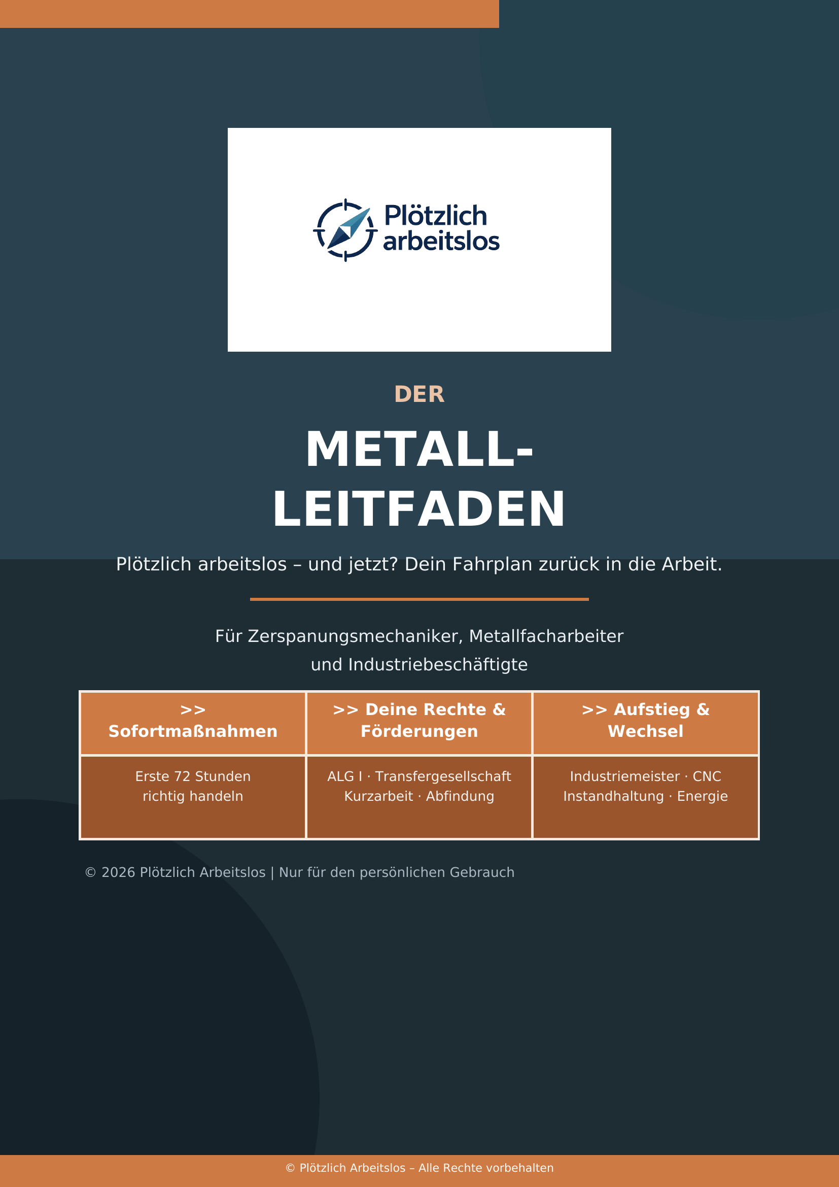 Cover des Metall-Leitfadens von Plötzlich arbeitslos – 30-Tage-Notfallplan
