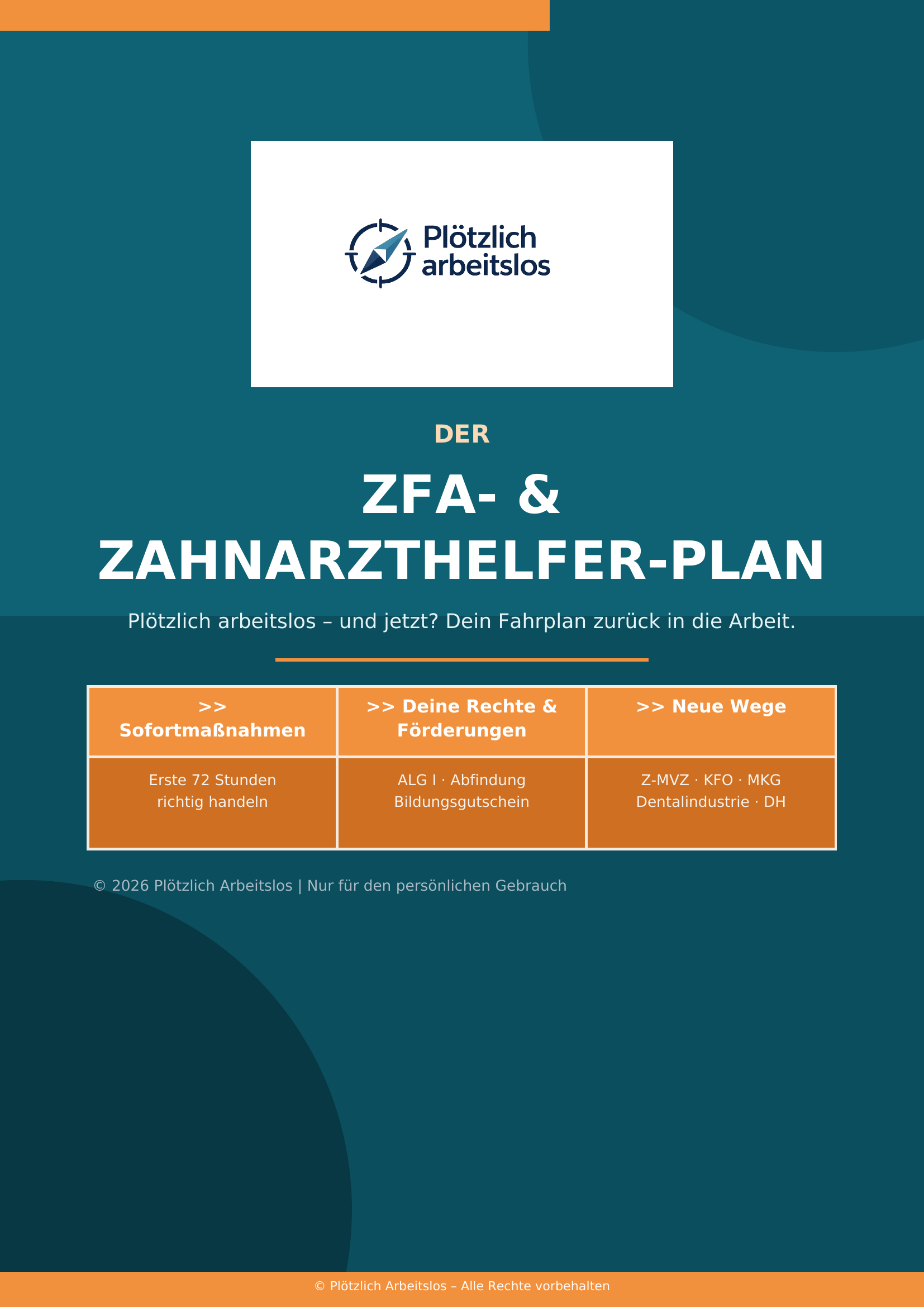 Cover Leitfaden Plötzlich arbeitslos als Zahnmedizinische Fachangestellte (ZFA) – 30-Tage-Notfallplan